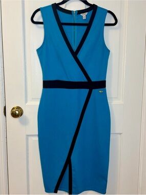 GUESS Rayon Blend Knit Blue with Black Trim Sheath Dress Size M